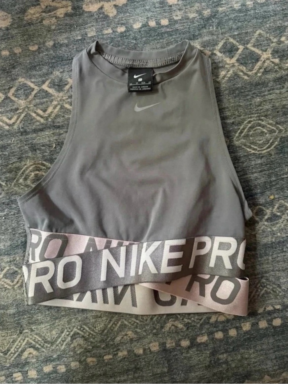 Nike Gray High-Neck Logo Crop Top with Branded Band
